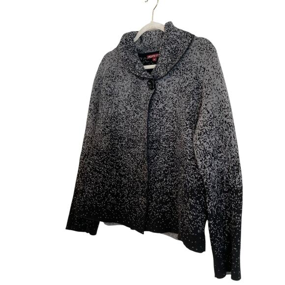 Betty Betty Black Gray Heather One Button Cowl Neck Loose Fit Sweater Sz Medium - Picture 15 of 15